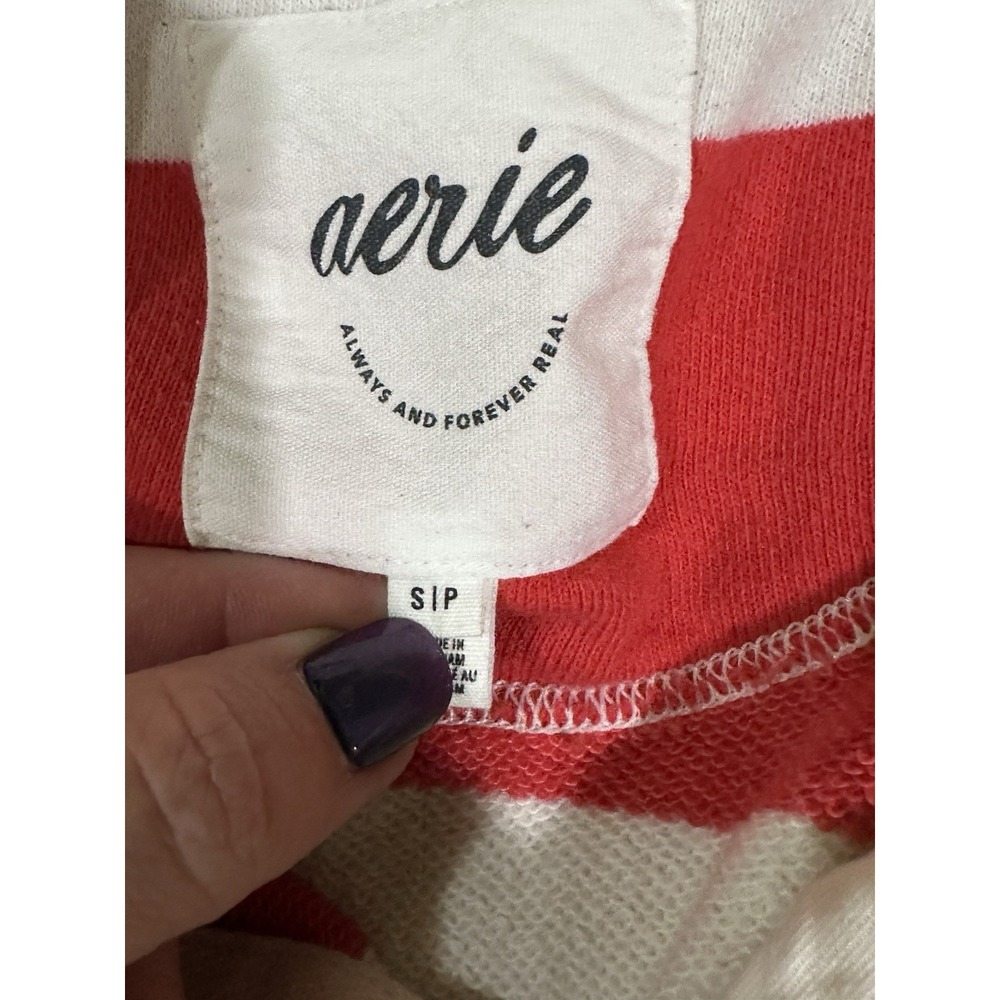 Aerie Women Small Prep Rally Rugby Sweatshirt Red White Striped Oversized Fit - Picture 5 of 9